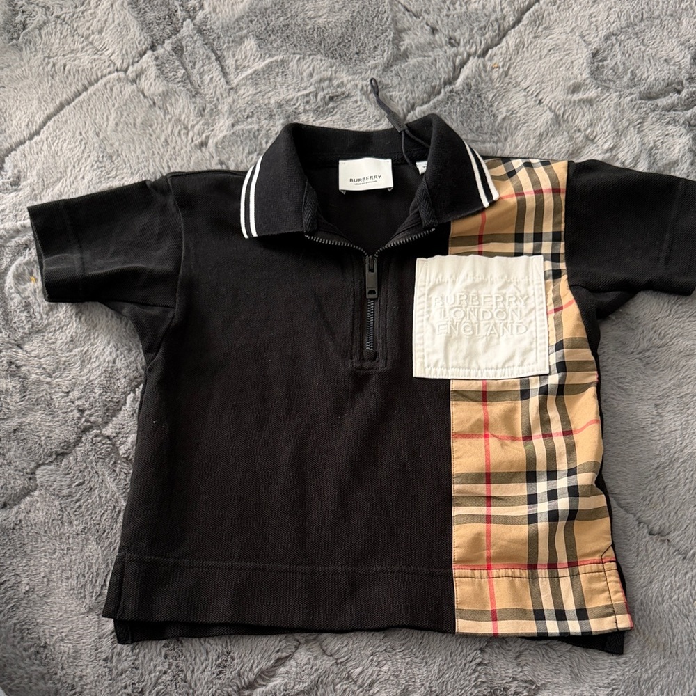 Burberry Black Polo with Beige Check Panel